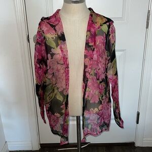 Karen Kane Women's multi color floral hoodie Open Front Jacket M